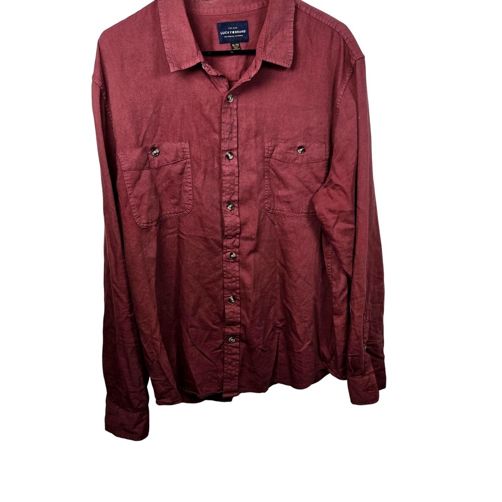 Lucky Brand Mens XL Burgundy Maroon Long Sleeve Button Down Shirt 7MD4111